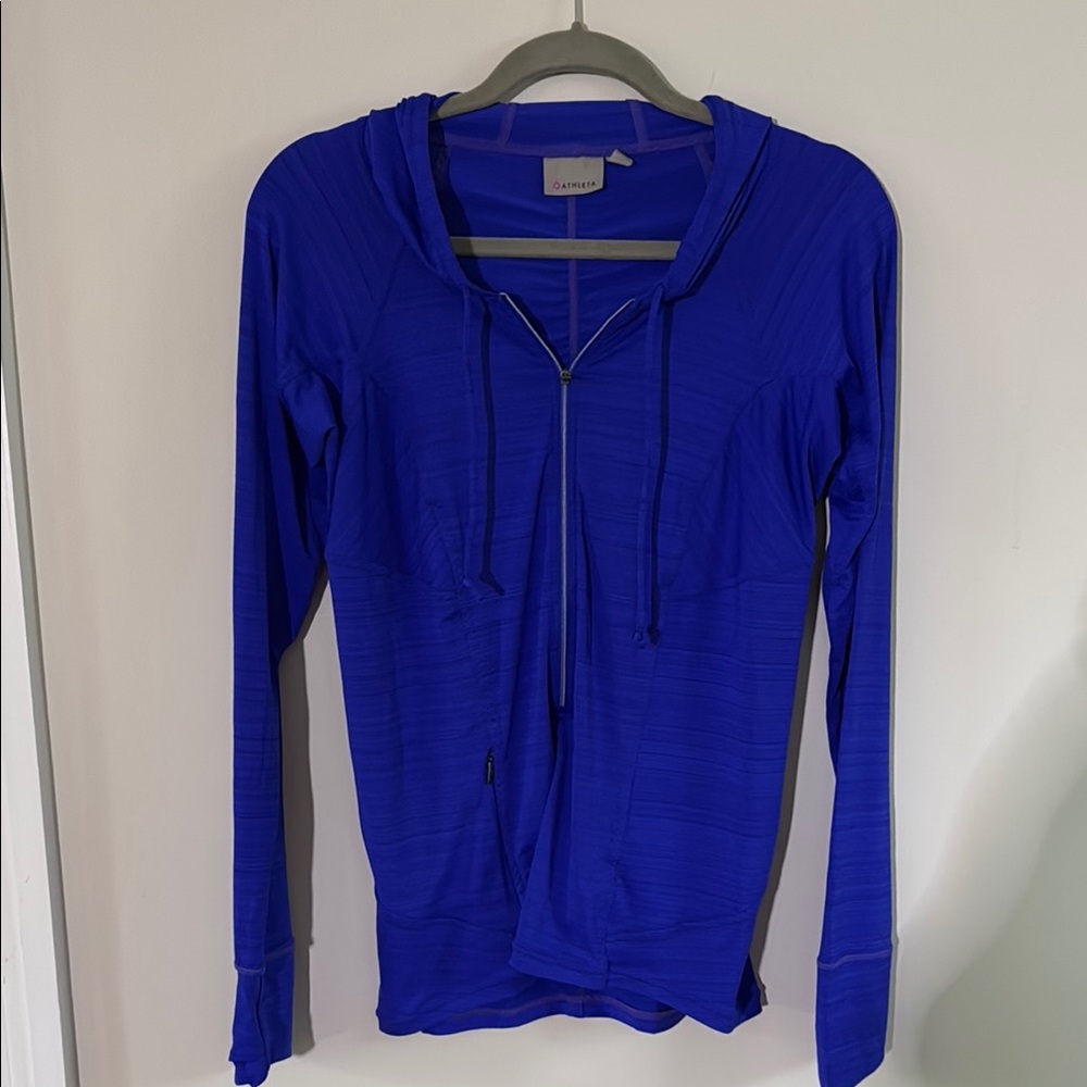 Athleta Blue Long-Sleeve lightweight Hoodie thumb holes SZ Medium